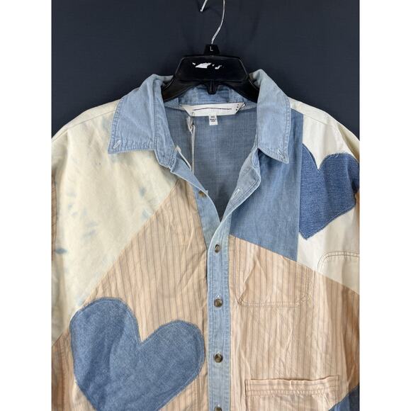 TRICIA FIX Heart Applique Button-Down Shirt - Neutral Combo Size X-Small - Picture 4 of 9